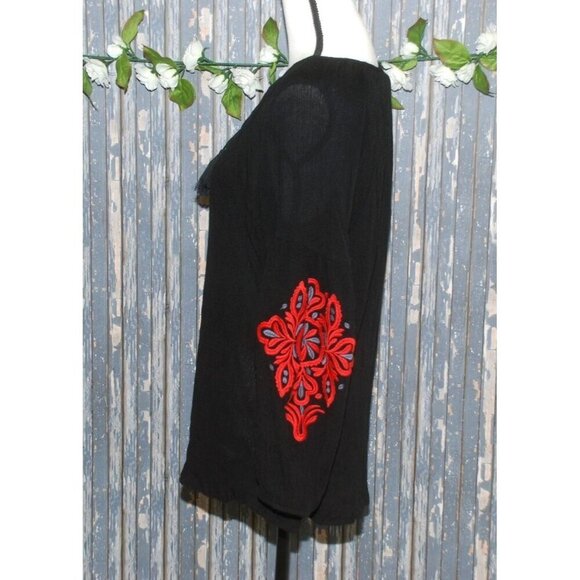 Weekend Suzanne Betro Ladies Tunic Top Blouse Size L Black Red Embroidered - Picture 5 of 11